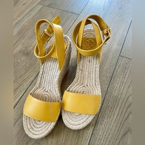 Tory Burch Laurel Leather Wedges Espadrille Sandals, Size 7